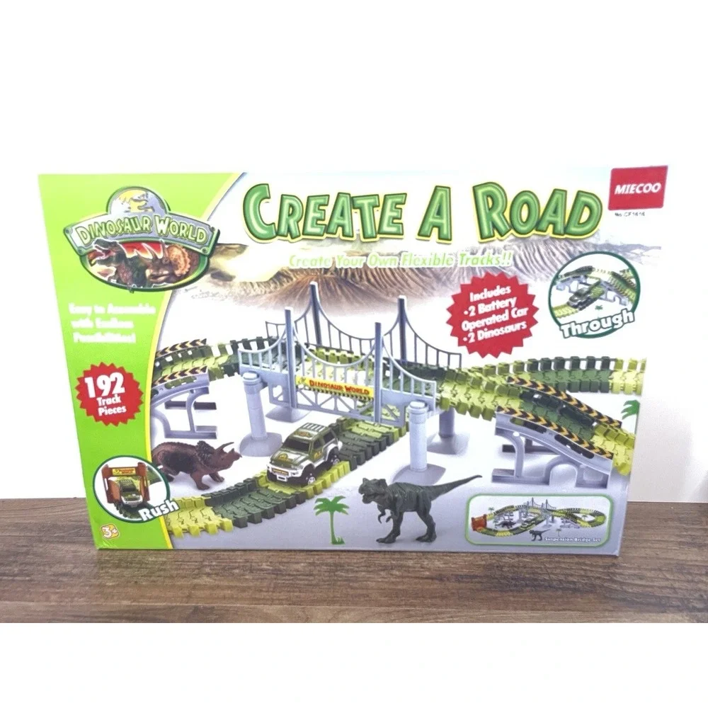 Create A Road Dino Track Dinosaur World 142 Track Pieces 1 Car 2 Dinos & More